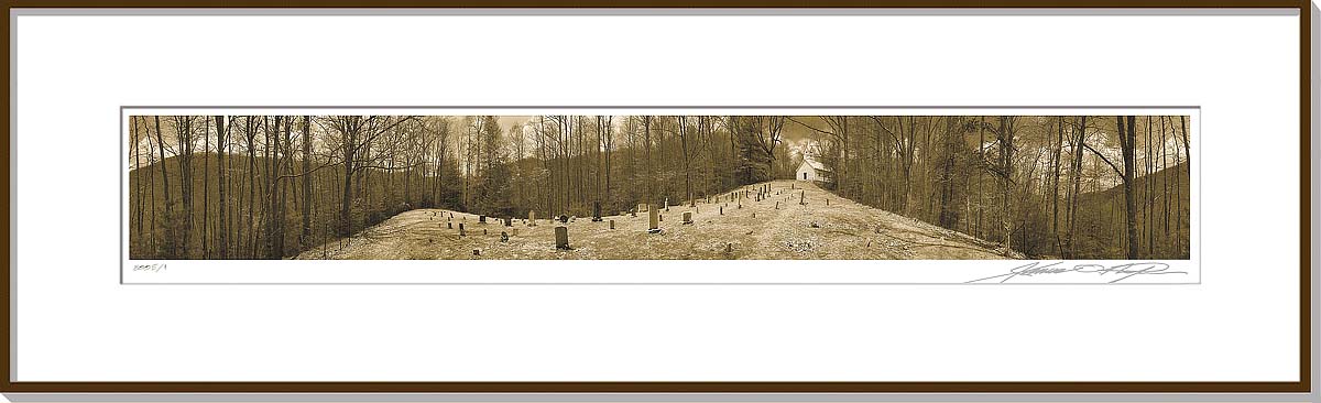 Framed and matted 360 degree panoramic photograph | Little Cataloochee Baptist Church | Great Smoky Mountains National Park | James O. Phelps | 360 Degree Panoramic Photography