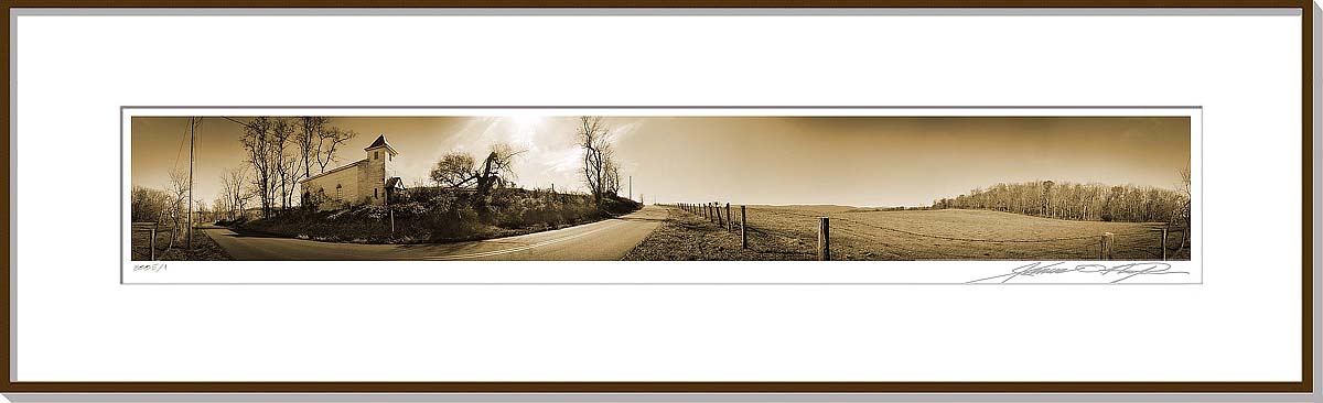 Framed and matted 360 degree panoramic photograph | Old Mount Airy Baptist Church | Rockbridge County Virginia | James O. Phelps | 360 Degree Panoramic Photography